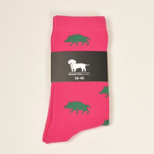 Krawattendackel Unisex Socken pink, Wildschwein grün Größe 41 - 46