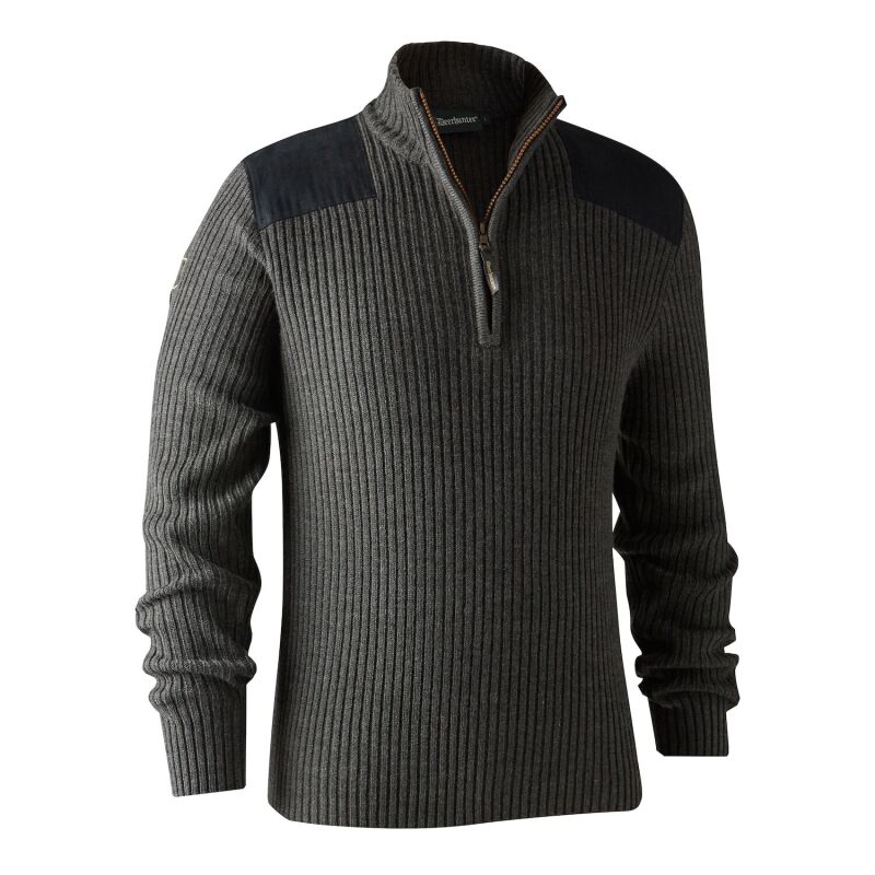 Deerhunter Herren Strickpullover Rogaland mit Reiverschluss Adventure Green Melange S
