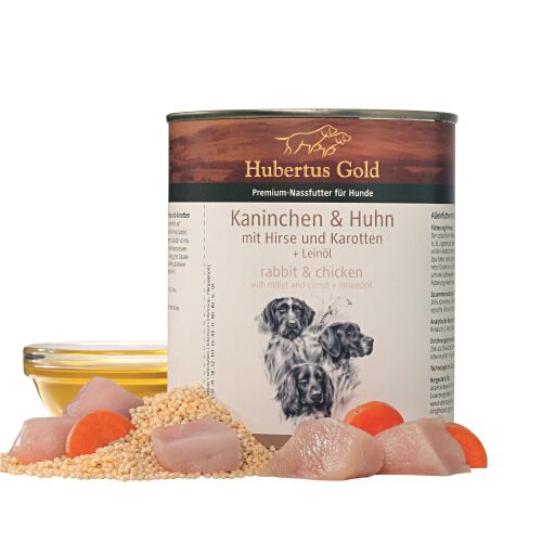 Hubertus Gold Premium-Nassfutter Kaninchen & Huhn mit Hirse und Karotten + Leinöl