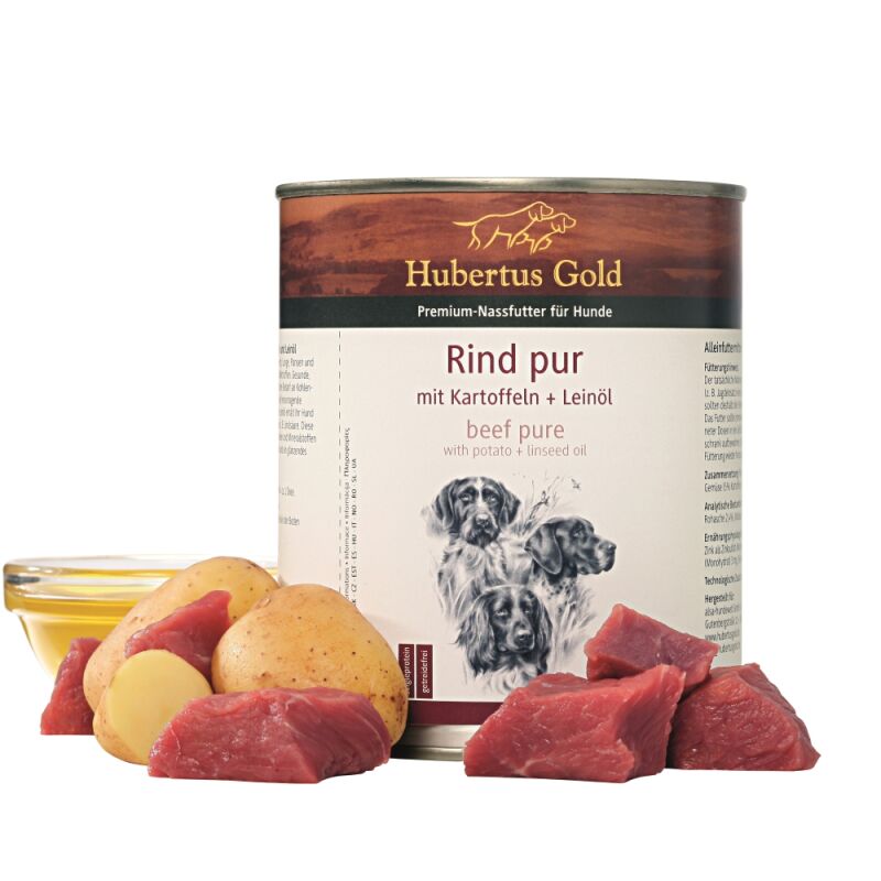 Hubertus Gold Premium-Nassfutter Rind pur mit Kartoffeln + Leinl 800g