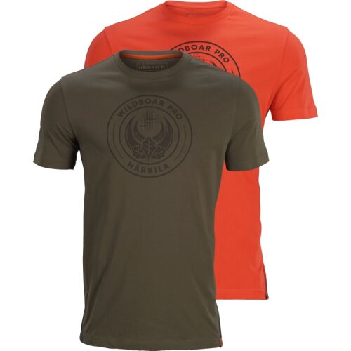 Härkila Herren T-Shirt Wildboar 2-Pack Willow Green/Orange