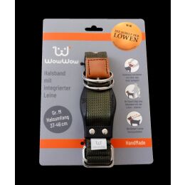 WowWow Hundehalsband mit integrierter Leine Khaki 33-37 cm Halsumfang