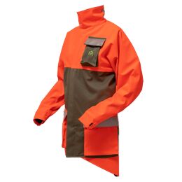 Kruedener Hundef&uuml;hrer-/ Durchgehjacke warnrot/oliv Funktasche herzseitig 56/58
