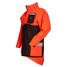 Kruedener Hundef&uuml;hrer-/ Durchgehjacke warnrot/braun Funktasche herzseitig 52/54