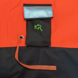 Kruedener Hundef&uuml;hrer-/ Durchgehjacke warnrot/braun Funktasche herzseitig 52/54