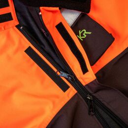 Kruedener Hundef&uuml;hrer-/ Durchgehjacke warnrot/braun Funktasche herzseitig 52/54