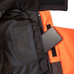Kruedener Hundef&uuml;hrer-/ Durchgehjacke warnrot/braun Funktasche herzseitig 52/54