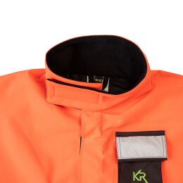 Kruedener Hundef&uuml;hrer-/ Durchgehjacke warnrot/braun Funktasche herzseitig 52/54