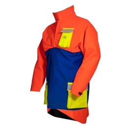 Kruedener Hundef&uuml;hrer-/ Durchgehjacke warnrot/blau/gelb Funktasche herzseitig 36/38