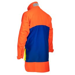 Kruedener Hundef&uuml;hrer-/ Durchgehjacke warnrot/blau/gelb Funktasche herzseitig 36/38
