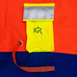 Kruedener Hundef&uuml;hrer-/ Durchgehjacke warnrot/blau/gelb Funktasche herzseitig 36/38