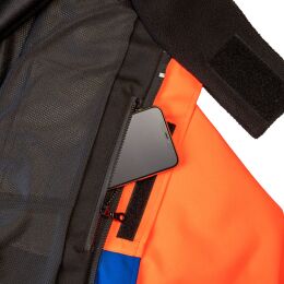 Kruedener Hundef&uuml;hrer-/ Durchgehjacke warnrot/blau/gelb Funktasche herzseitig 36/38