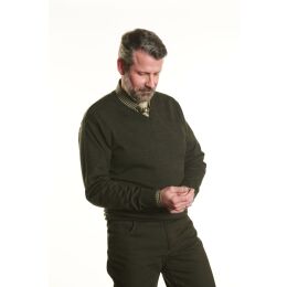Hubertus Pullover V-Ausschnit oliv/braun 50