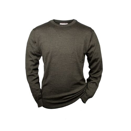 Hubertus Pullover Rundhals oliv/braun