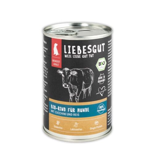 Liebesgut Hundenassfutter Bio Rind mit Zucchini und Reisflocken 6x400g