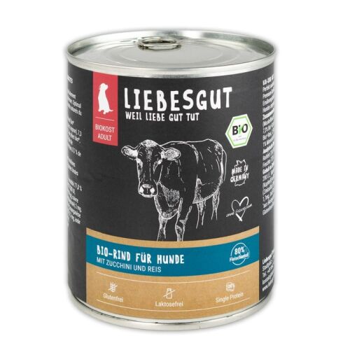Liebesgut Hundenassfutter Bio Rind mit Zucchini und Reisflocken 6x800g