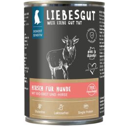 Liebesgut Hundenassfutter Sensitiv Hirsch mit Bio-Obst und Bio-Hirse 6x400g