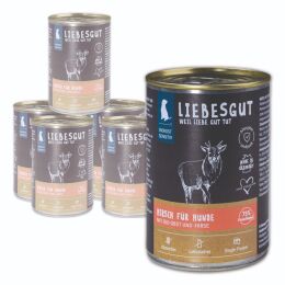 Liebesgut Hundenassfutter Sensitiv Hirsch mit Bio-Obst und Bio-Hirse 6x400g