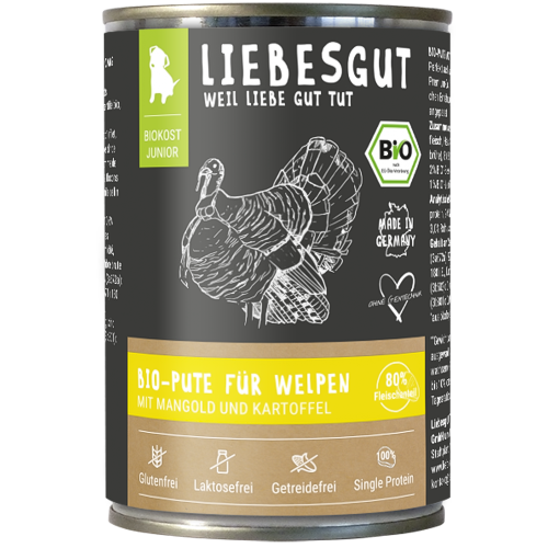 Liebesgut Hundenassfutter Junior Bio Pute mit Mangold und Kartoffel