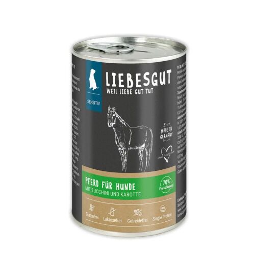 Liebesgut Hundenassfutter Pferd mit Bio-Zucchini und Bio-Karotte 6x400g