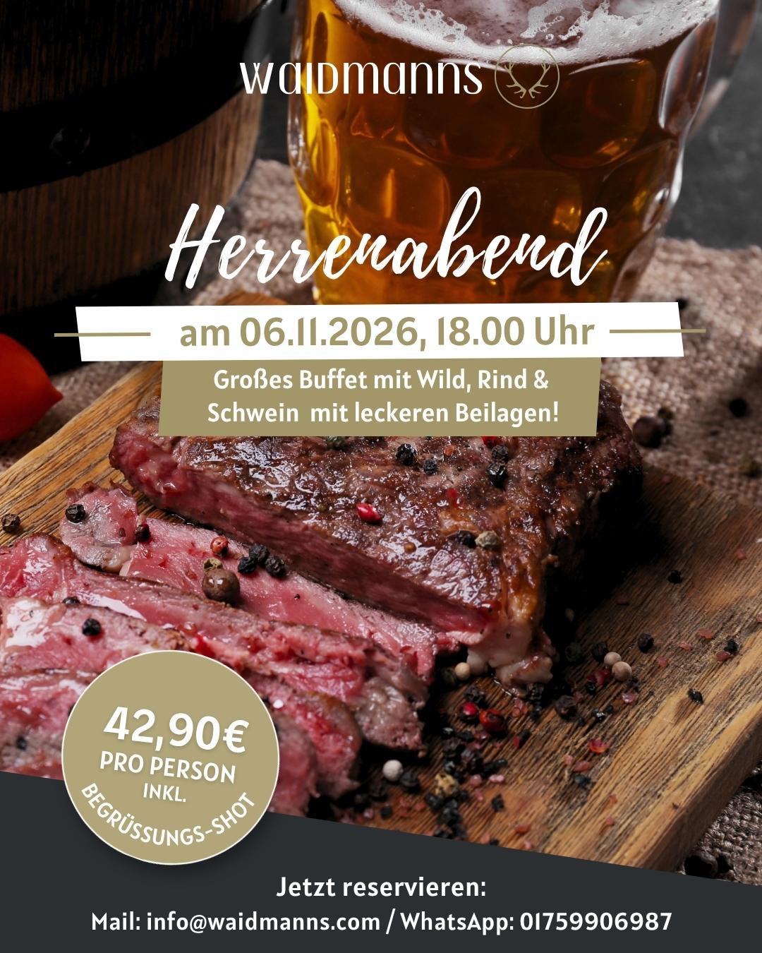 Herrenabend im Waidmanns Fürstenau am 6. November 2026