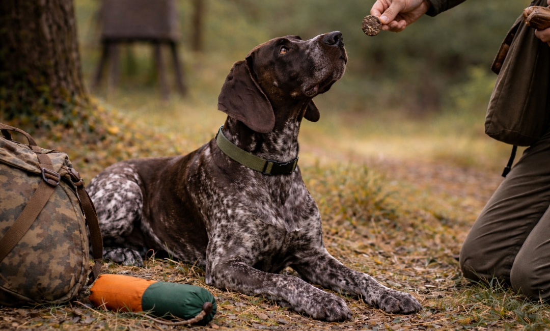FARM-LAND_Jagdhund_Training_mit_Belohnungssnack_im_Revier_Dummytraining_Hund.jpg